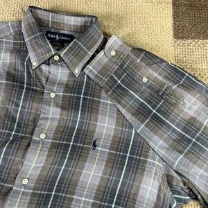 Vintage Ralph Lauren Men's Mcmeel Plaid Gray Button Down Shirt Size L Cotton